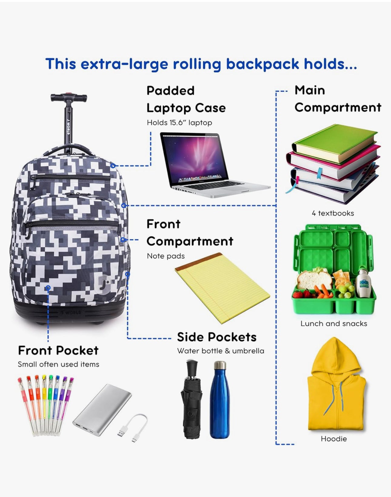 PRE-ORDER| J World New York Sundance Rolling Backpack Girl Boy Roller Bookbag, CAMO, 20 Inch