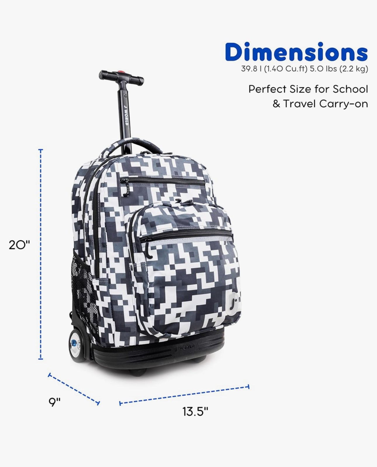 PRE-ORDER| J World New York Sundance Rolling Backpack Girl Boy Roller Bookbag, CAMO, 20 Inch